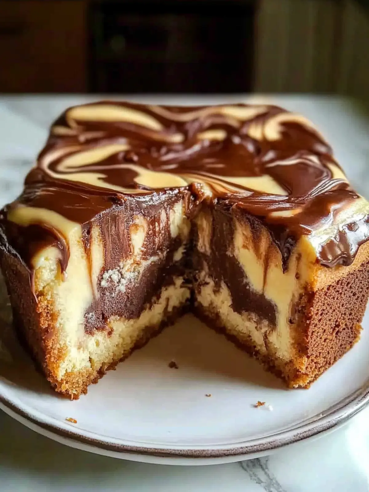 Irresistible Caramel Swirl Chocolate-Vanilla Cheesecake Loaf