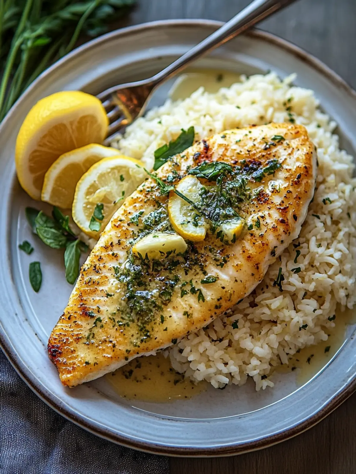 Irresistible Lemon Herb Butter White Fish with Rice Recipe