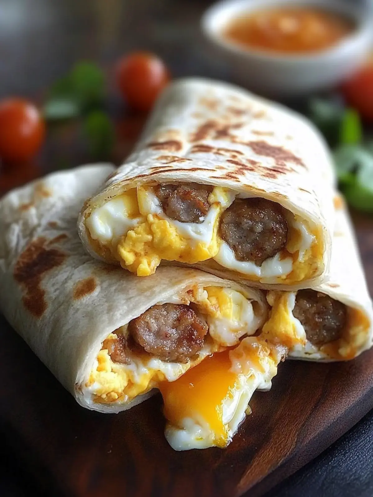 Irresistible Cheesy Sausage & Egg Breakfast Wraps