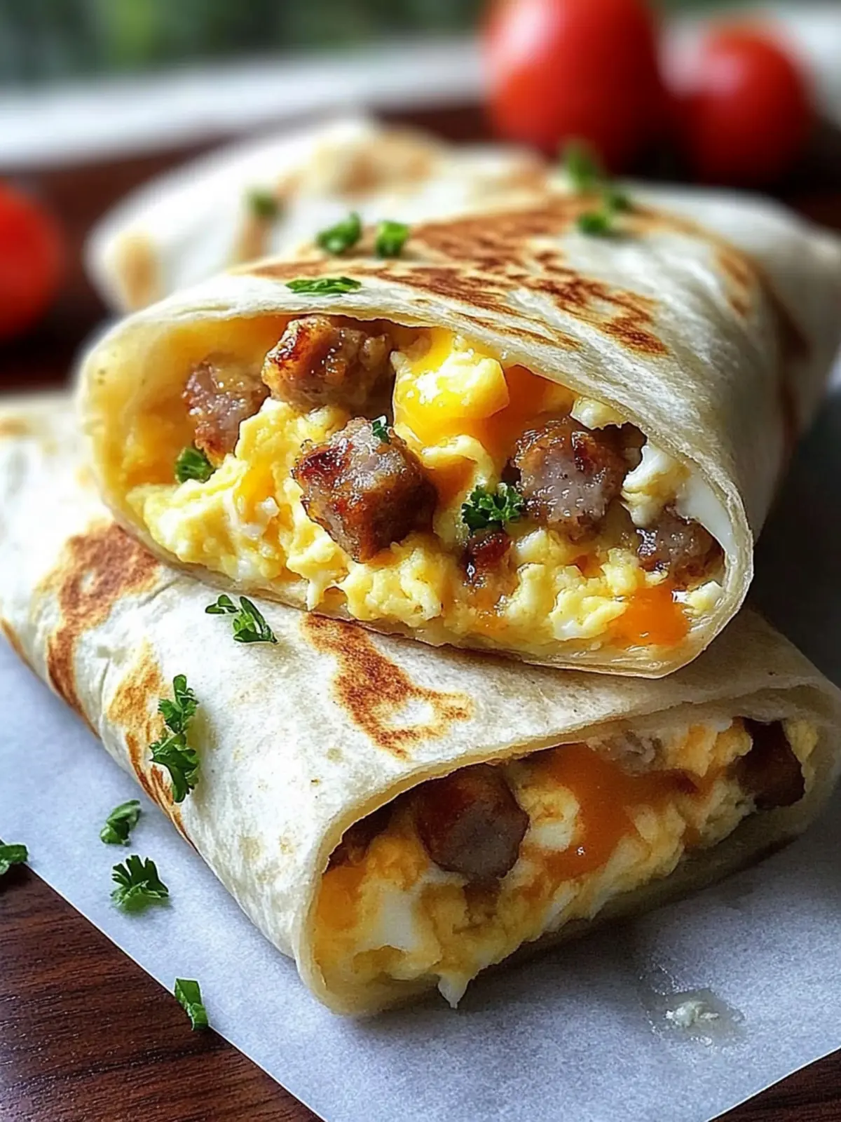 Irresistible Cheesy Sausage & Egg Breakfast Wraps